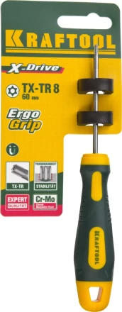 Отвертка KRAFTOOL, Cr-Mo-V сталь, двухкомпонентная противоскользящая рукоятка, TORX Hole, №8x60мм 250077-8-060 купить в Челябинске