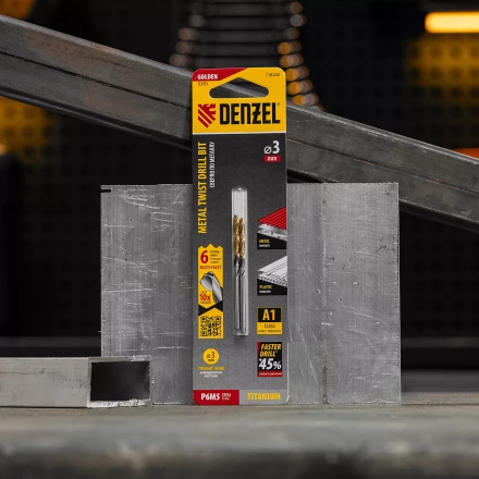 Сверло спиральное по металлу Denzel 3 x 61мм, Р6М5, Golden Tip, многогранная заточка, 2шт., 718268 купить в Челябинске