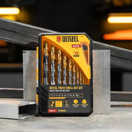 Набор сверл по металлу Denzel 723001, 1-10 мм, Р6М5-TiN, Golden Tip, 10 шт купить в Челябинске