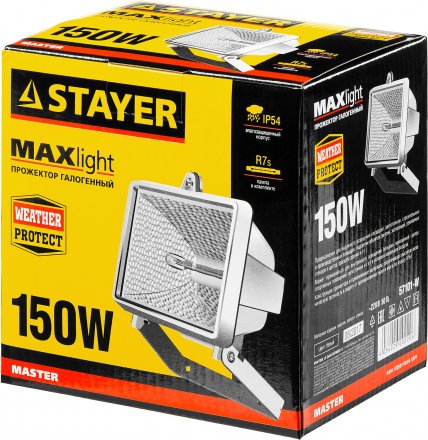 Прожектор STAYER &quot;MASTER&quot; MAXLight галогенный, с дугой крепления под установку, белый, 150Вт 57101-W купить в Челябинске