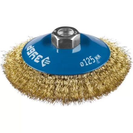 ЗУБР "ПРОФЕССИОНАЛ". Щетка коническая для УШМ, витая латунированная стальная проволока 0,3мм, 125ммхМ14 35267-125_z02 купить в Челябинске