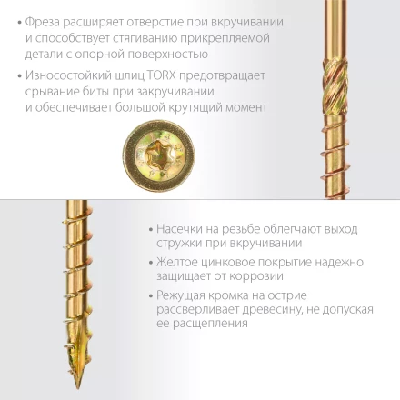 ЗУБР КС-Т, 220 х 8.0 мм, TX40, тарельчатая головка, желтый цинк, 50 шт, конструкционный саморез, Профессионал (30051-80-220) купить в Челябинске