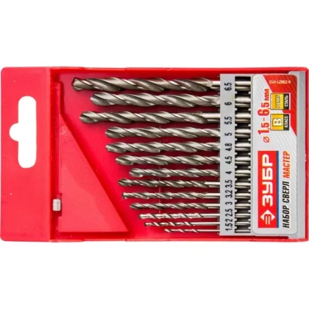 Набор ЗУБР &quot;МАСТЕР&quot;: Свёрла по металлу, цилиндрический хвостовик, быстрорежущая сталь Р6М5, 1,5-6,5мм, 13шт 4-29621-H13 купить в Челябинске