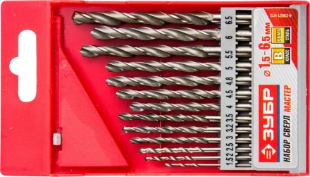 Набор ЗУБР &quot;МАСТЕР&quot;: Свёрла по металлу, цилиндрический хвостовик, быстрорежущая сталь Р6М5, 1,5-6,5мм, 13шт 4-29621-H13 купить в Челябинске
