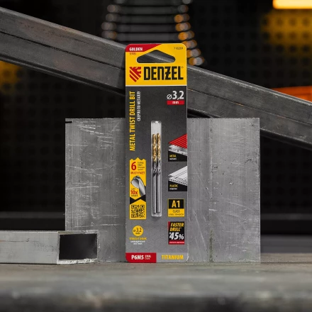 Сверло спиральное по металлу 3,2 x 65мм, Р6М5, Golden Tip, многогранная заточка, 2шт. Denzel 718269 купить в Челябинске