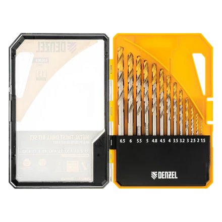 Набор сверл по металлу Denzel 723002, 1,5-6,5мм, Р6М5-TiN, Golden Tip, 13 шт купить в Челябинске