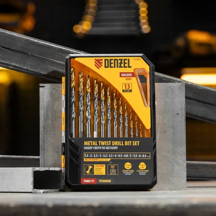 Набор сверл по металлу Denzel 723002, 1,5-6,5мм, Р6М5-TiN, Golden Tip, 13 шт купить в Челябинске