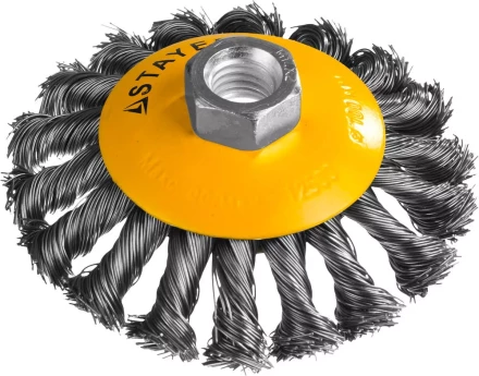 STAYER &quot;PROFESSIONAL&quot;. Щетка коническая для УШМ, жгутированная стальная проволока 0,5мм, 100ммхМ14 35135-100 купить в Челябинске