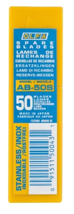 Лезвия OLFA сегментированные из нержавеющей стали, 9х80х0,38мм, 13 сегментов, 50шт OL-AB-50S купить в Челябинске