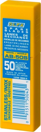 Лезвия OLFA сегментированные из нержавеющей стали, 9х80х0,38мм, 13 сегментов, 50шт OL-AB-50S купить в Челябинске