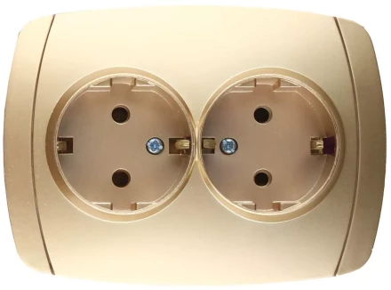 Розетка СВЕТОЗАР &quot;АКЦЕНТ&quot; двойная в сборе, с заземлением, цвет золотой металлик, 16А/~250В SV-54207-GM купить в Челябинске