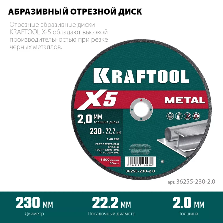 Круги отрезные абразивные, по металлу 36255-230-2.0 купить в Челябинске