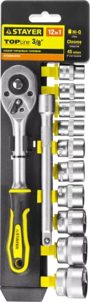 Набор STAYER &quot;STANDARD&quot;: Торцовые головки (3/8&quot;) на пластиковом рельсе, трещотка, удлинитель, 10-24мм, 12 предметов 27752-H12 купить в Челябинске