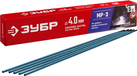 ЗУБР Д 4.0 х 450 мм, 5 кг в коробке МР-3 рутиловый, электрод сварочный (40015-4.0) купить в Челябинске