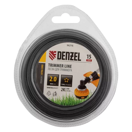 Леска для триммера двухкомпонентная звезда, 2,0мм х 15м,  FLEX CORD, Denzel 96216 купить в Челябинске
