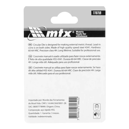 Плашка М6 х 1 мм, Р6М5 Matrix 770759 купить в Челябинске