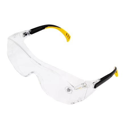 Очки защитные открытые Denzel 89201, поликарбонатные, увеличенная прозрачная линза,  регулируемые дужки купить в Челябинске