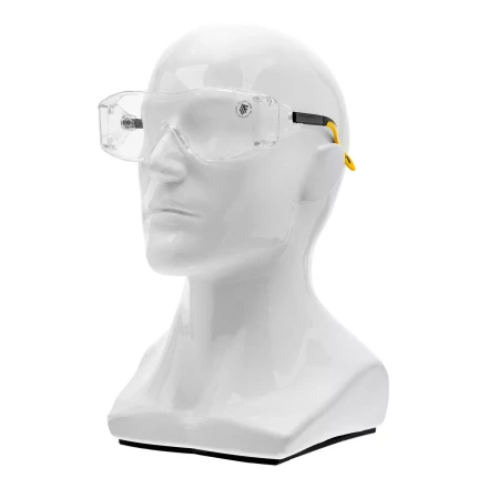 Очки защитные открытые Denzel 89201, поликарбонатные, увеличенная прозрачная линза,  регулируемые дужки купить в Челябинске