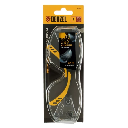 Очки защитные открытые Denzel 89201, поликарбонатные, увеличенная прозрачная линза,  регулируемые дужки купить в Челябинске