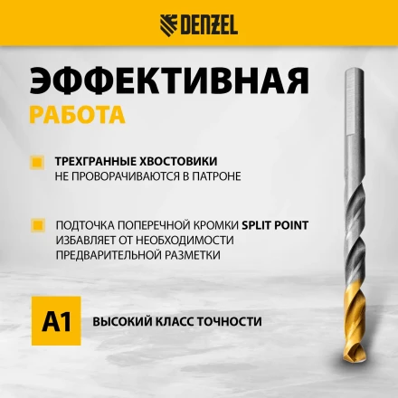 Набор сверл по металлу Denzel 723003, 1-10 мм, Р6М5-TiN, Golden Tip, 19 шт купить в Челябинске