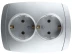 Розетка СВЕТОЗАР &quot;АКЦЕНТ&quot; двойная в сборе, с заземлением, цвет серебристый металлик, 16А/~250В SV-54207-SM купить в Челябинске