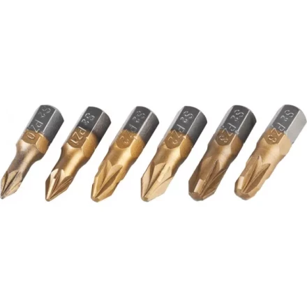 Набор JCB: Биты, хромомолибденовая сталь S2, титановое покрытие, 6 пред.: PZ№ 0,1,2х2шт,3х2шт, 25мм JPL002 купить в Челябинске