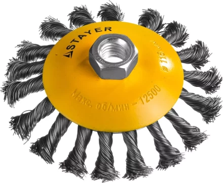 STAYER &quot;PROFESSIONAL&quot;. Щетка коническая для УШМ, жгутированная стальная проволока 0,5мм, 115ммхМ14 35135-115 купить в Челябинске