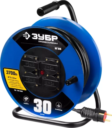 Удлинитель на катушке &quot;КГ 315&quot;, 30 м, 3700 Вт, 4 гнезда, IP44, КГ 3х1,5 кв мм, ЗУБР 55080-30 купить в Челябинске