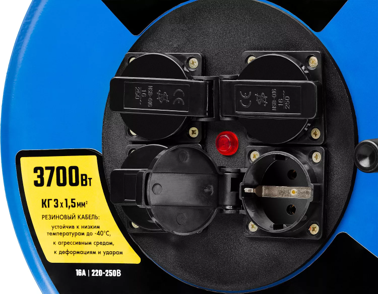 Удлинитель на катушке "КГ 315", 30 м, 3700 Вт, 4 гнезда, IP44, КГ 3х1,5 кв мм, ЗУБР 55080-30 купить в Челябинске