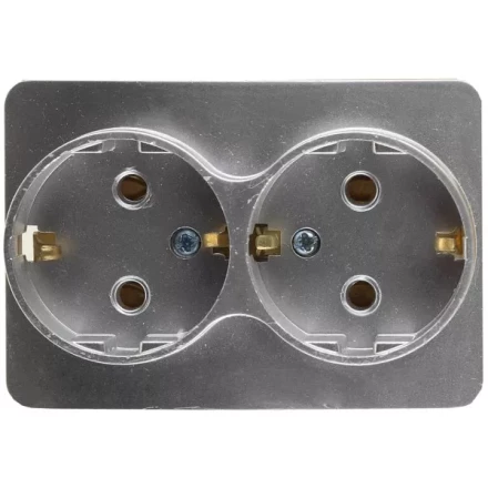 Розетка СВЕТОЗАР &quot;ГАММА&quot; с заземлением, двойная, без вставки и рамки, цвет светло-серый металлик, 16А/~250В SV-54107-SM купить в Челябинске