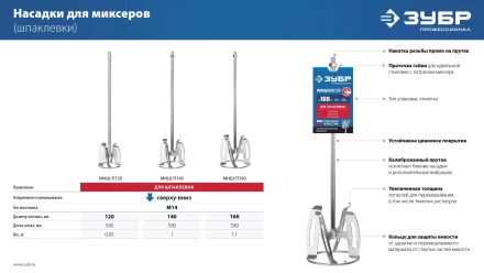 ЗУБР М14, d140 мм, насадка-миксер сверху-вниз для шпаклевок, Профессионал (МНШ-П140) купить в Челябинске
