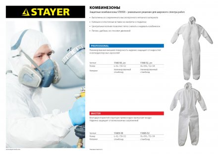 Комбинезон STAYER &quot;PROFESSIONAL&quot;, защитный из ламинированного спанбонда, 52-54 размер 1160-52_z01 купить в Челябинске