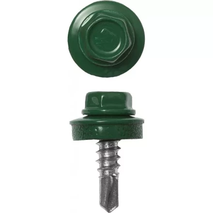 Саморезы ЗУБР &quot;ПРОФЕССИОНАЛ&quot; окраш., RAL 6002 зелен. лист, для крепл. кров. матер. к металл. констр., 5.5x25мм, 1800шт 4-300310-55-025-6002 купить в Челябинске