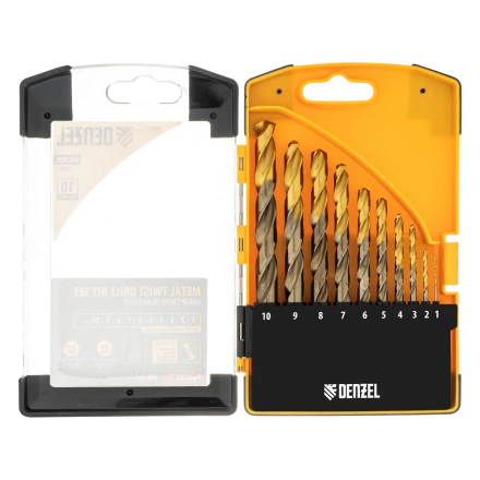 Набор сверл по металлу Denzel, 1-10 мм, Р6М5К8-TiN, Golden Tip, 10 шт 723005 купить в Челябинске