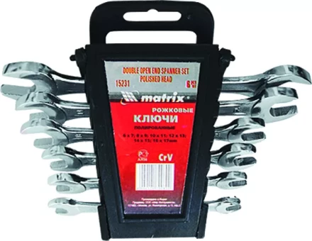 Набор ключей рожковых 6 х 22 мм 8 шт. CrV хромированные MATRIX 15276 купить в Челябинске