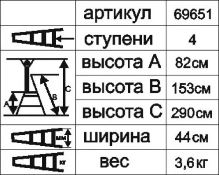 Стремянка алюминиевая Энкор 4 ступени 69651 купить в Челябинске