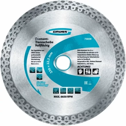 Диск алмазный 180 х 22,2 мм сплошной мокрое резание GROSS 730417 купить в Челябинске