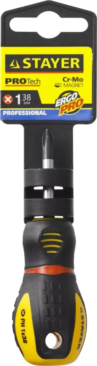 Отвертка STAYER "PROFESSIONAL" "PROTech", двухкомп рукоятка, намагниченная, Cr-Mo, PH1x38мм 25132-1-38_z02 купить в Челябинске