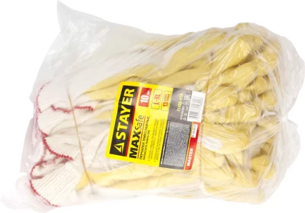 Перчатки STAYER &quot;МASTER&quot; MaxSafe трикотажные, обливная ладонь из латекса, х/б, 13 класс, L-XL, 10 пар 11408-H10 купить в Челябинске