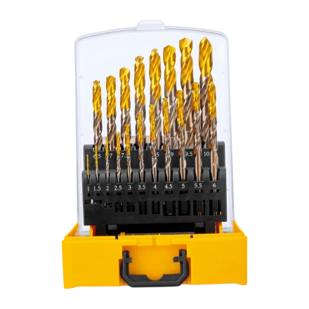 Набор сверл по металлу Denzel 723008, 1-10 мм, Р6М5К8-TiN, Golden Tip, 19 шт купить в Челябинске