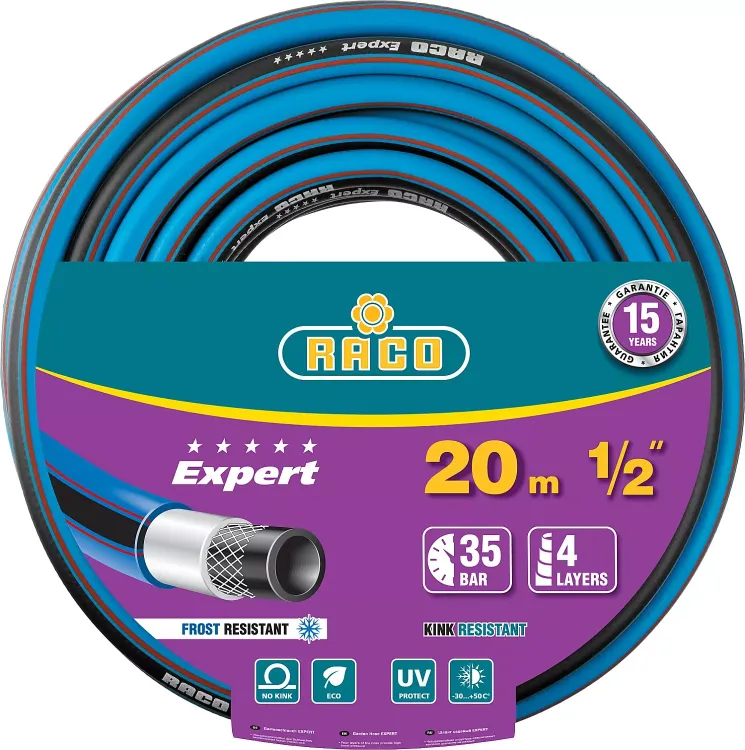 Шланг RACO "EXPERT" поливочный, 30атм., армированный, 3-х слойный, 1/2"x20м 40302-1/2-20 купить в Челябинске
