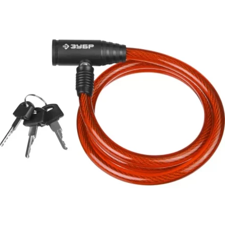 Замок ЗУБР &quot;МАСТЕР&quot;, тросовый, 3 ключа в комплекте, длина троса 1200мм, d 10мм 37263-120 купить в Челябинске