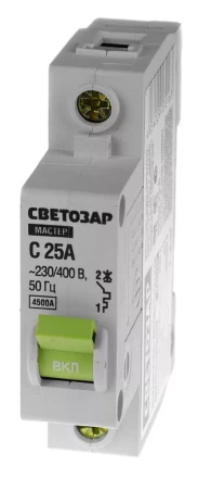 Выключатель СВЕТОЗАР автоматический, 1-полюсный, &quot;С&quot; (тип расцепления), 25 A, 230 / 400 В 49060-25-C купить в Челябинске