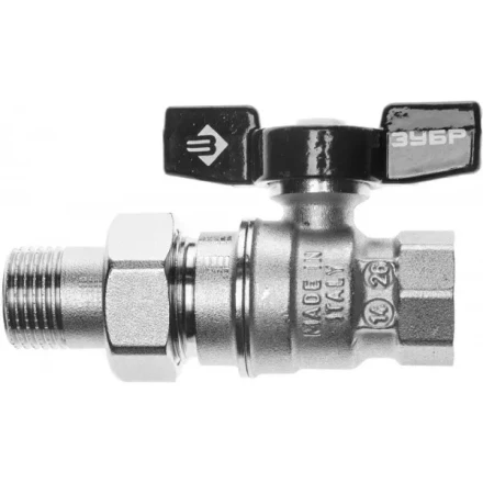 Кран шаровой ЗУБР полнопроходной с накидной гайкой &quot;мама-папа&quot;, бабочка, никелированная латунь, 1/2&quot; 4-51327-C-1/2 купить в Челябинске