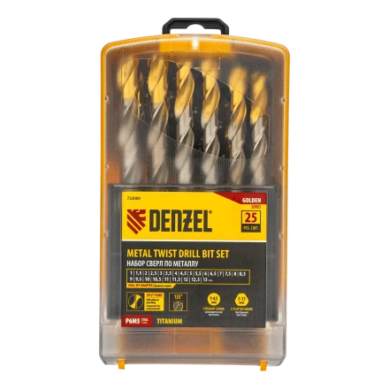 Набор сверл по металлу Denzel 723009, 1-13 мм, Р6М5-TiN, Golden Tip, 25 шт купить в Челябинске