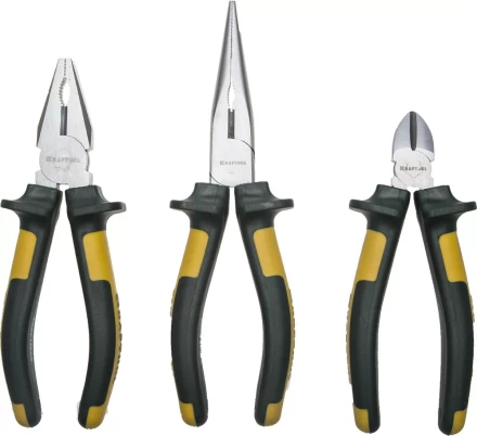 Набор губцевых инструментов KRAFTOOL"KRAFT-MAX", Cr-Mo, маслобензост двухкомп. рукоятки, повыш износостойкость, 3предм 22011-H3 купить в Челябинске