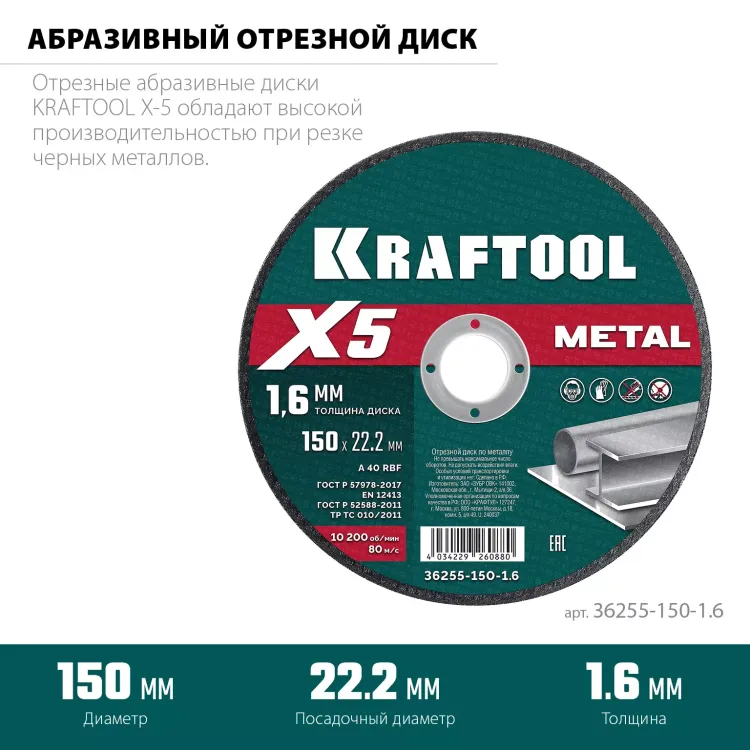 Круги отрезные абразивные, по металлу 36255-150-1.6 купить в Челябинске