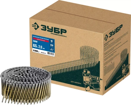 ЗУБР CNW 65 х 2.8 мм, барабанные гвозди рифленые оцинкованные, 6000 шт (305383-65) купить в Челябинске