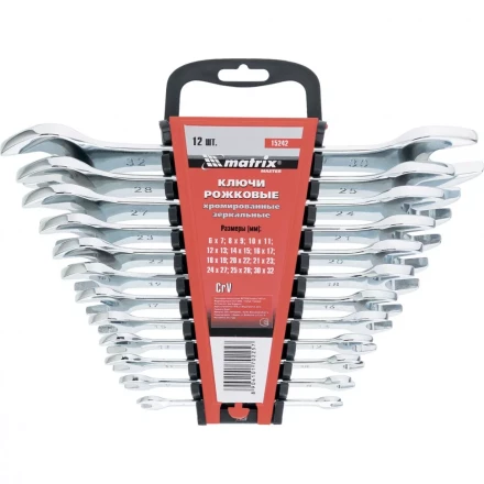 Набор ключей  рожковых 12шт. (6-32мм) CrV Elliptical зерк. хромирование MATRIX Master 15242 купить в Челябинске