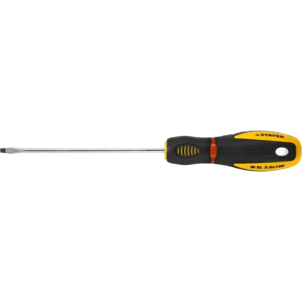 Отвертка STAYER "PROFI" "PROTech", двухкомп рукоятка, намагниченная, Cr-Mo, SL3,0x100мм 25131-03-10_z02 купить в Челябинске